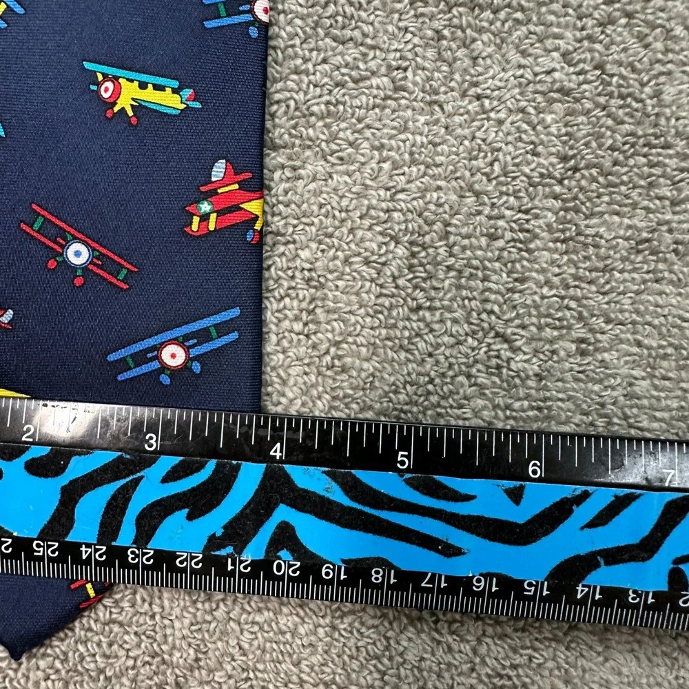 Alynn Neckwear Bi-Plane Models Silk Tie Navy Blue Aviation Airplane Made in USA